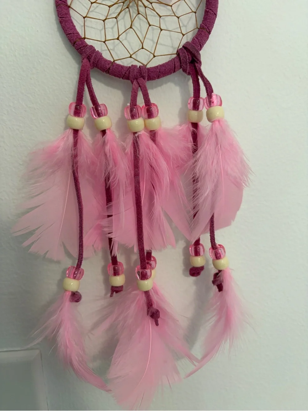 Pink Feather Dreamcatcher Wall Hanging